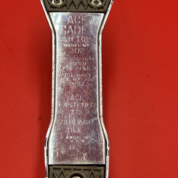 Ace Cadet Liftop Stapler, Model 302 Marbelized Brown Top Chrome Chicago Vintage - Picture 3 of 7